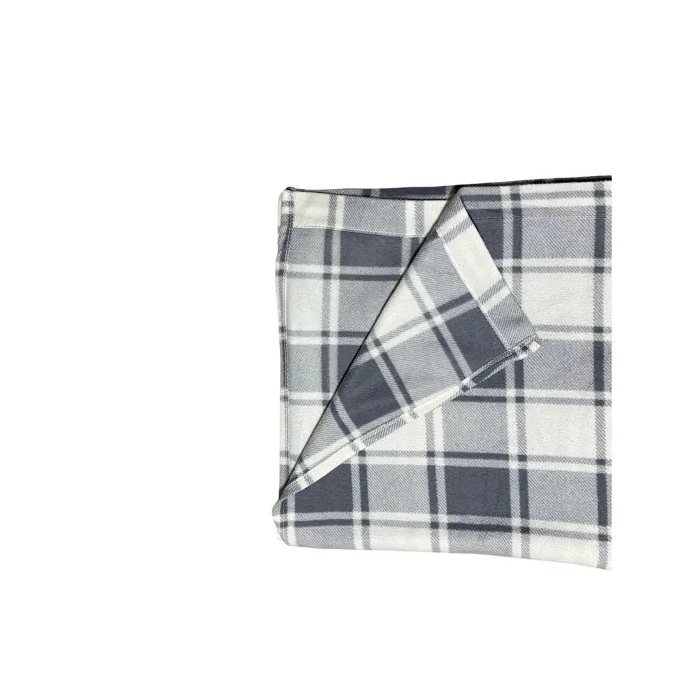 Great Bay Home Plaid Fleece Throw Blanket Gray White Dara Sheet Cover Quilt